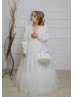 Long Sleeves Beaded Ivory Lace Satin Chic Flower Girl Dress Long Sleeves Beaded Ivory Lace Satin Chic Flower Girl Dress